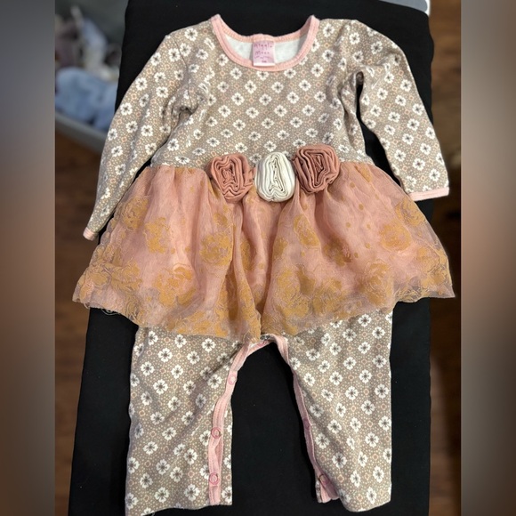 Giggle Moon Other - Floral Baby Romper with Tulle Skirt